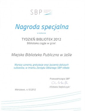 Nagroda specjalna - Tydzień Bibliotek 2012