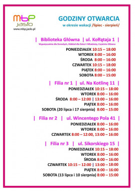 Godziny pracy Biblioteki w okresie wakacyjnym