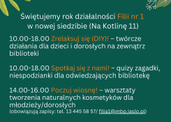 Świętujemy rok działalności Filii nr 1 w nowej lokalizacji (Na Kotlinę 11)!